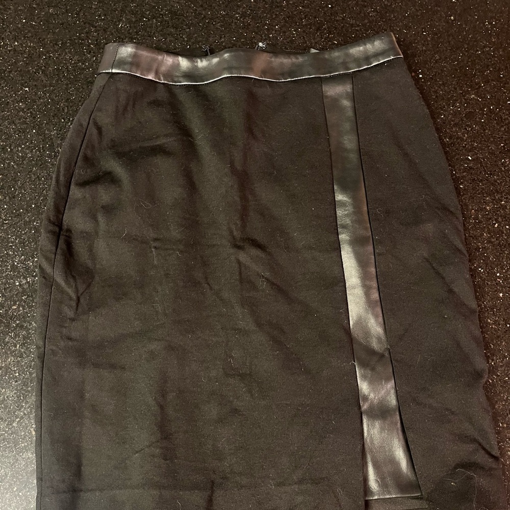 White House Black Market Black Skirt with Leather Detail
